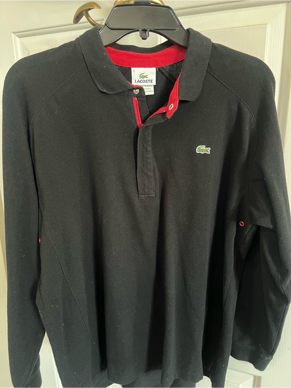 Lacoste Black Long-Sleeve Polo with Red Trim